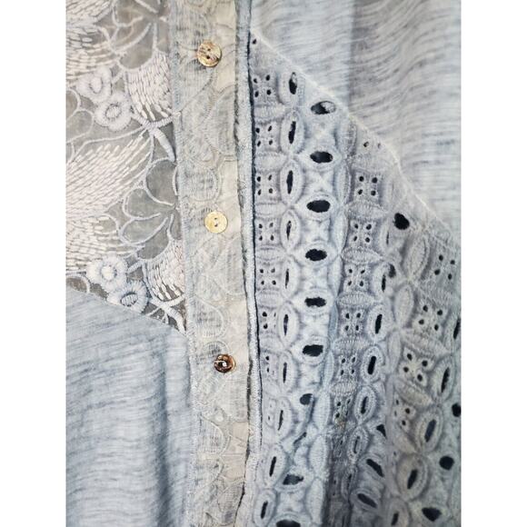 Kamana Lagenlook Burnout Embroidered Light Blue Tunic Blouse Dress, Size Medium - Picture 7 of 15